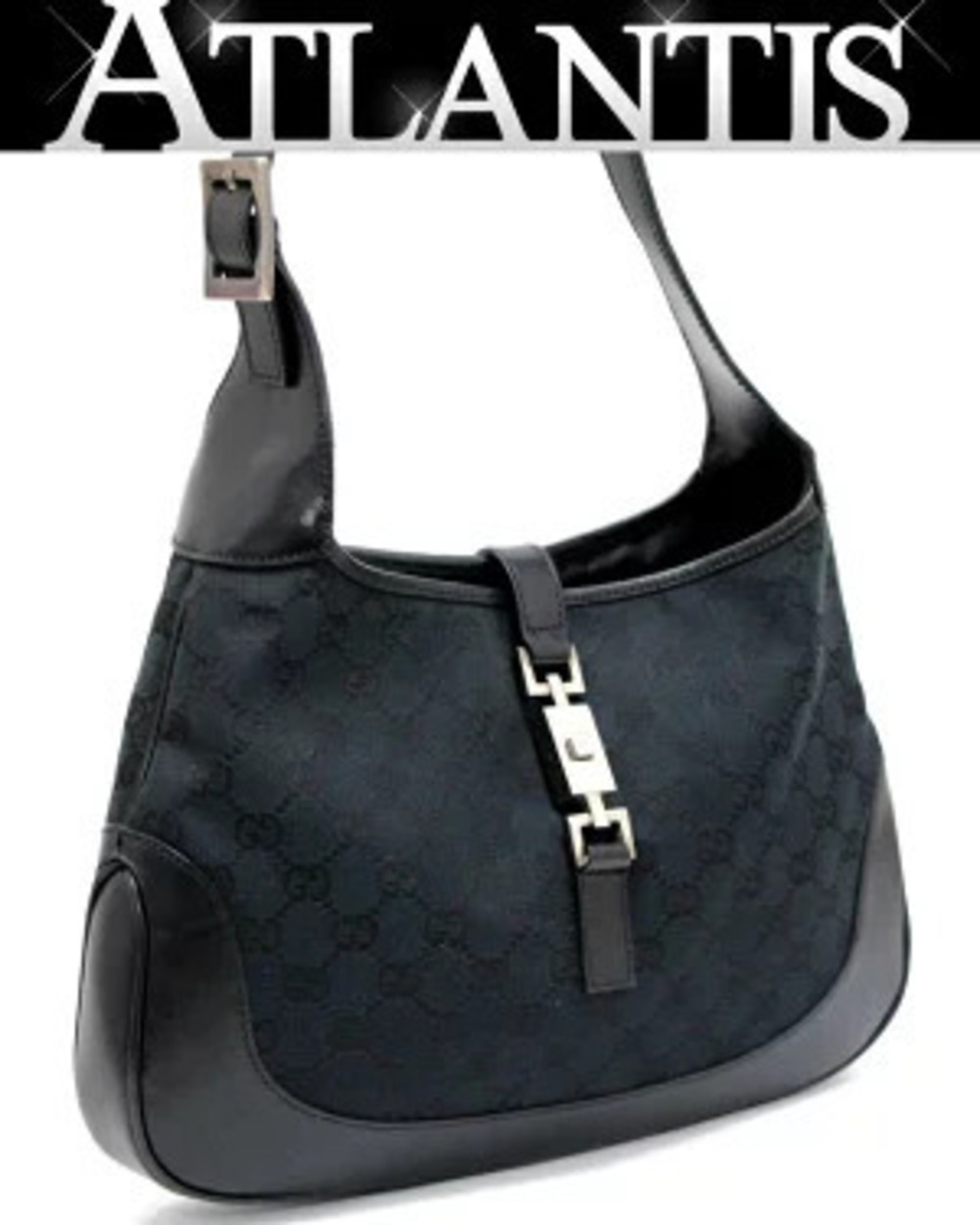Gucci Hobo Bag GG Canvas Jackie x Leather Black